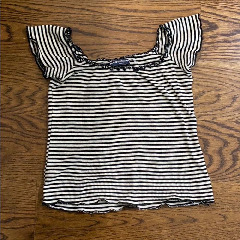 Black and White Crop Brandy Top